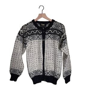 VINTAGE FIGGJO wool large knit eclectic grandpa Nordic cardigan M